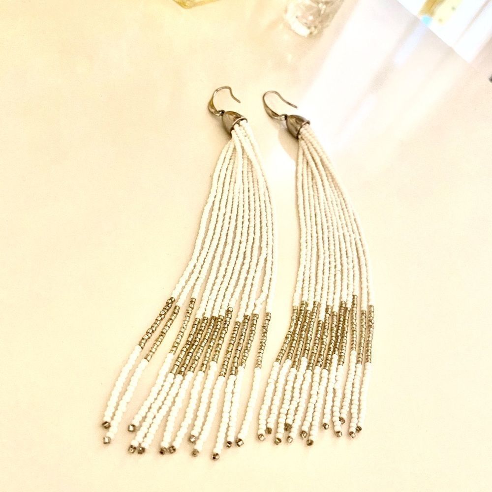 Adrianne Vittadini White & Silver Beaded Earrings